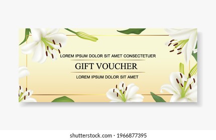 Vector illustration,Gift voucher template beautiful white lily Flower.