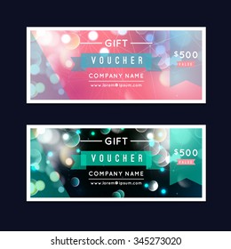 Vector illustration,Gift voucher template with clean and modern flat pattern on bokeh background