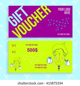 Vector illustration,Gift voucher template with cute and modern pattern.Perfect for gift certificates and other awards.