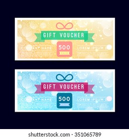 Vector illustration,Gift voucher template with gift, clean and modern flat pattern on bokeh background