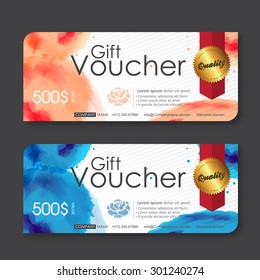 Vector illustration,Gift voucher template with watercolor pattern.