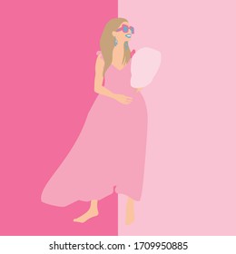 
vector illustration.Girl in a pink dress with a little cotton wool in her hands