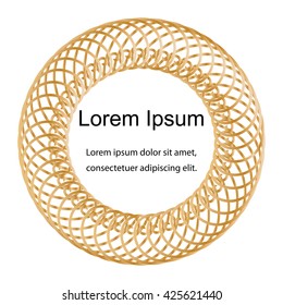 Vector Illustration.Gold Curls Twisted in Circle. Template for Visiting Cards, Labels, Fliers, Banners, Badges, Posters, Stickers and Advertising Actions. Circle Wavy Pattern. Abstract Background