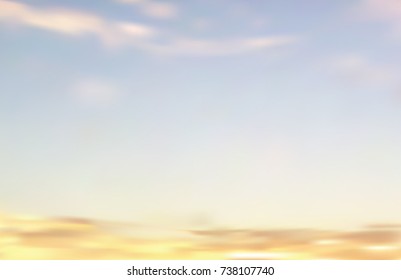 A Vector Illustration(gradient Mesh) Of Wispy Sky With Low Yellow And Orange Clouds Floating Near  The Horizon.  Perfect For Sunsets,  Deserts, And Seascapes. Scalable Into  Infinity 11x17 Ratio. 