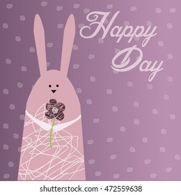 Vector illustration.greeting card.pink rabbit.Happy day.