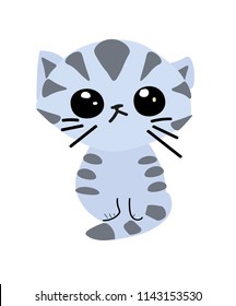 Vector illustrationGrey striped sad head face silhouette. Cute cartoon kitten sitting in nature. Kawai animals. Funny kitten. Love the card. Flat design. White background, isolated.