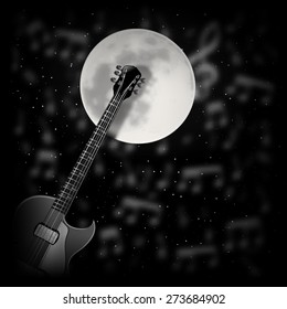 vector illustration-Guitar the background of the moon