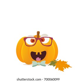 Vector illustration:halloween boyish pumpkin head isolated. Funny halloween pumpkin or squash character face. Great also as Harvest Festival or Fest mascot.