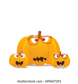 Vector illustration:Halloween pumpkins mascots isolated. Funny halloween pumpkin or squash characters faces.