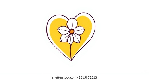 Vector illustration.Happy Mother day card. Flower inside heart. Symbol of love, care and happiness. One line drawing with color spot.  isolated  on white background.