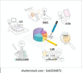 Ilustración vectorial,idea de búsqueda infográfica 5 sobre fondo blanco
