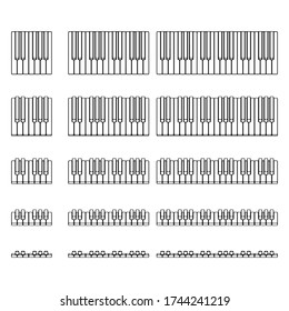 Vector illustration.Isolated piano keyboard set, shown in different angles of view,in perspective or isometric with different or same number of keys.