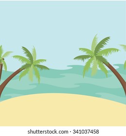 Vector illustration.Landscape with sea and palm trees