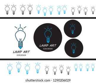 Vector illustration.Light bulb with blue colors lineart with on black circle . Energy and idea symbol.Decoration for clothes, badges, posters 

