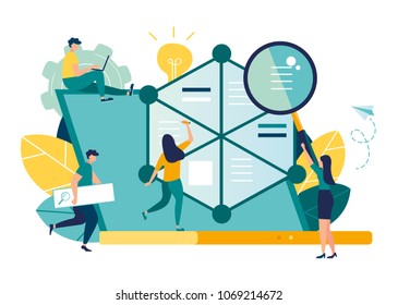 vector illustration.little characters are searching the Internet on a laptop. business graphics design Internet marketing vector