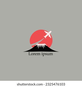 ilustración vectorial, logo de un avión que cruza el cielo con la luna y las montañas en el fondo