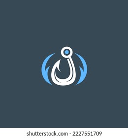 vector illustration.logo icon, fishhook and water.flat logo style for fishing hobby