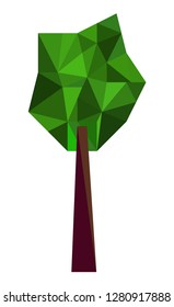 Vector illustration,low poly cartoon green tree  in geometric abstract style isolated on white background