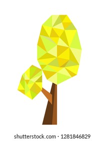 Vector illustration,low poly cartoon yellow tree in geometric abstract style isolated on white background
