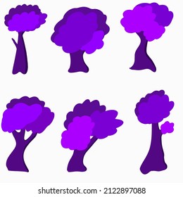 vector illustration.Lush green trees Various shapes on White Background, Set of various tree sets, Trees for garden decoration and home design.