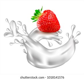 Vector illustration.Milk splash and strawberry.