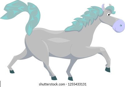 Vector illustration.Multi-cartoon character horse in motion isolated on white background