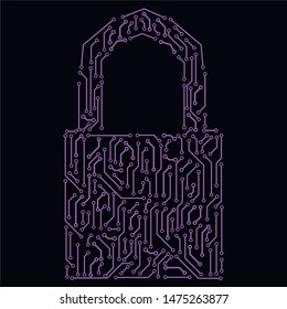  Vector illustration,Network technology circuit board, internet technData protection concept with circuit padlock. Data security icon. Circuit board padlock. Abstract technology background. 