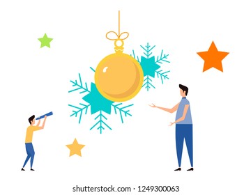 Vector illustration,new year ball hanging in the air,corporate in the office at work