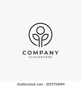 vector illustrationof line art minimal tree and leaf logo icon perfect for modern environmental company