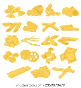 Representación vectorial del tipo de pasta, pasta a la carta, colección de pastas, pasta aislada en bacalao blanco