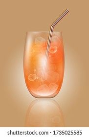 vector illustration,Orange juice and ice in a clear glass
