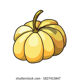 ilustración vectorial.calabaza redonda madura para Halloween feliz.etiqueta feliz Halloween para tarjetas de felicitación, carteles, tarjetas de visita, afiches. aislado en un fondo blanco.