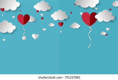 Vector illustration.paper craft style. love for Valentine's day. and  big heart and mini heart  on blue background with. design for valentine's festival .