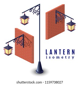 Vector illustration.Park and street lamp posts and lanterns. Isometric