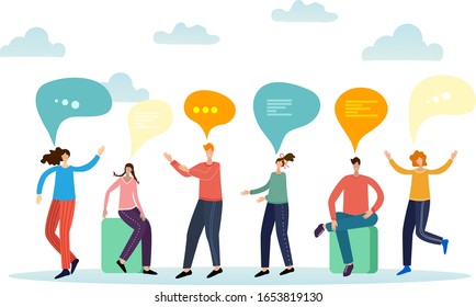 Vector illustration.People communicate with each other.The concept of a social network, messenger and communication with each other.