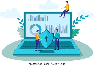 Vector illustration.People involved in ensuring the security of computer technologies.The concept of protection and Confederacy, Internet security.