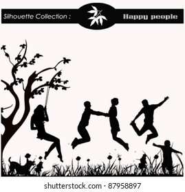Vector illustration.People  jumping and playing in the park
