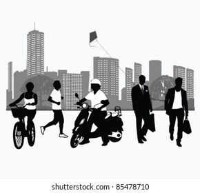 Vector illustration.People silhouettes.Outdoor recreation