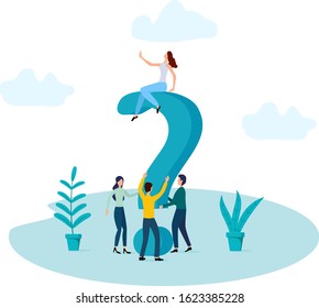 Vector illustration.People who hold a question mark.The concept of people who like to ask questions.