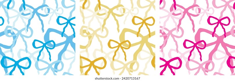 Vector illustration.Pink bow sticker print. Seamless pattern for fabric.