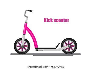 Vector illustration.Pink kick scooter with big wheels.