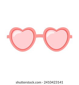 Vector Illustration.Pink Sunglasses. In heart shape,Web design for holiday party celebration evening, selfie apps. Isolated white background.Print for Textile.Holiday.Card.Valentine.Love. EPS 10