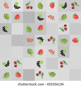 Vector illustration.Pixel art berries on a checkered background