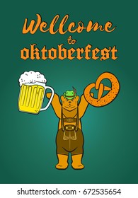 Vector illustration(poster) with bear and beer. EPS 10. Isolated object.