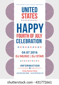 Vector illustration,poster or flyer for 4th of July, American Independence Day celebration background.