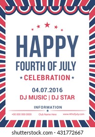 Vector illustration,poster or flyer for 4th of July, American Independence Day celebration background.