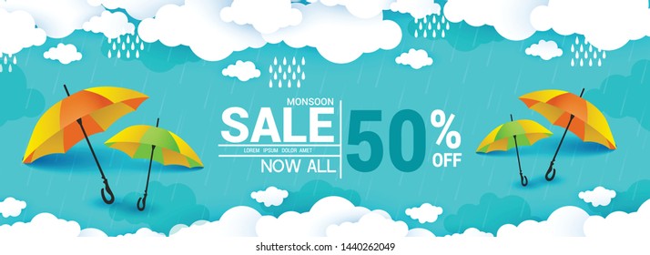 vector illustration,poster for Monsoon season, sale banner,sale 