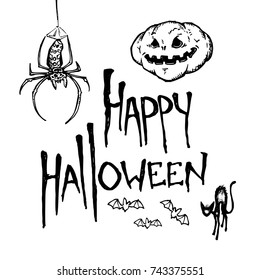 Vector illustration(poster) spooky "Happy halloween' post card. EPS 10. Isolated object.