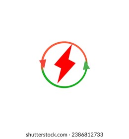 Ilustración de vectores, Icono de energía,Icono de energía relámpago,Icono indicador de carga de la batería. Nivel de carga del teléfono, juego de color de la potencia de carga. batería, Indonesia.

