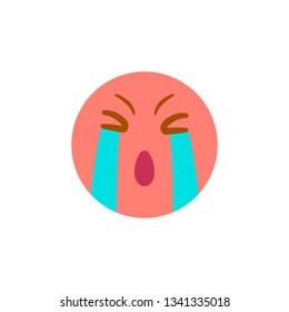 Vector illustration,red colored angry emoji with tears. Isolated on white background. Ideal for unhappy, tiring and other negative concepts.